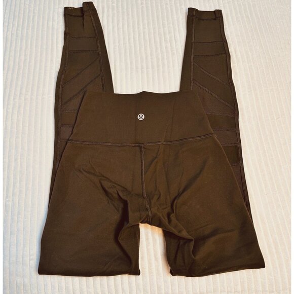 Lululemon High Rise Leggings Wunder Tech Mesh Olive Green Sz 2 Athleisure - Picture 5 of 9